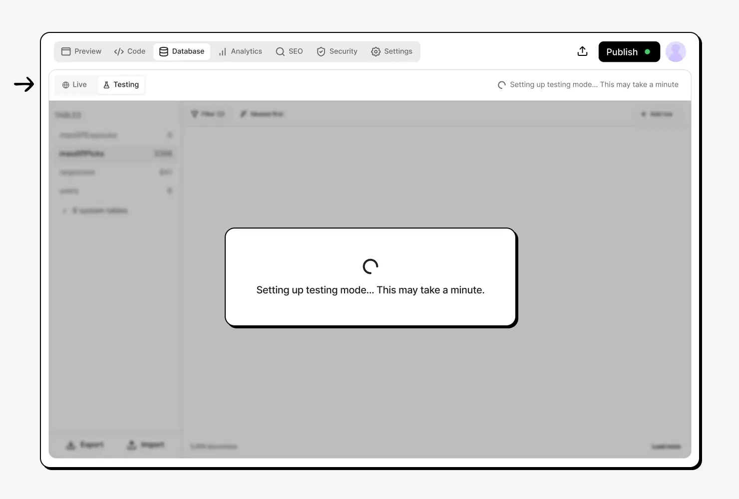 Macaly setting up a Testing copy of the database