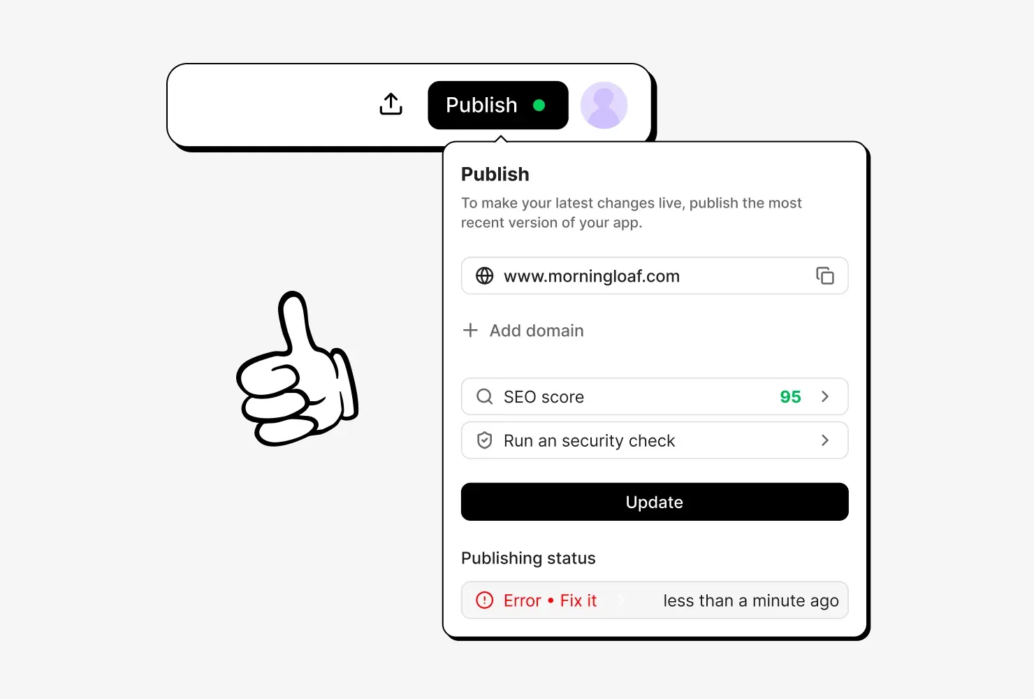 The publish panel blocking a release and offering a security check first